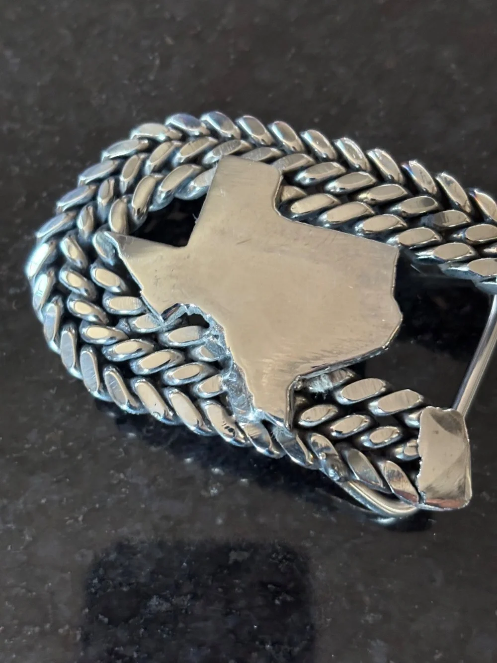 🤠 Handcrafted Artisan Texas State Chain Link Belt Buckle • Silver Tone